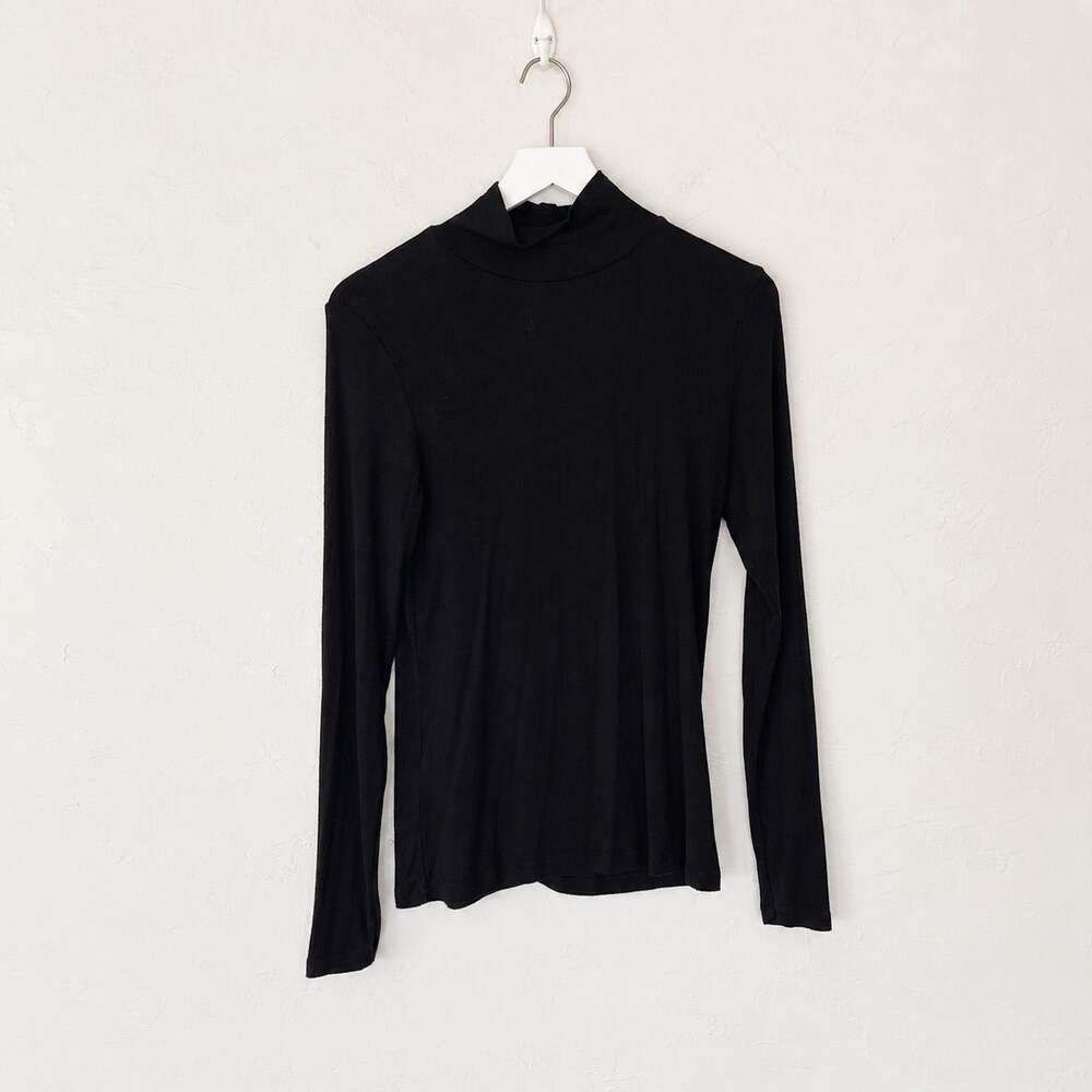 Babaton Black Ribbed Mock Neck Long Sleeve Top Size M Aritzia Minimalist Layer